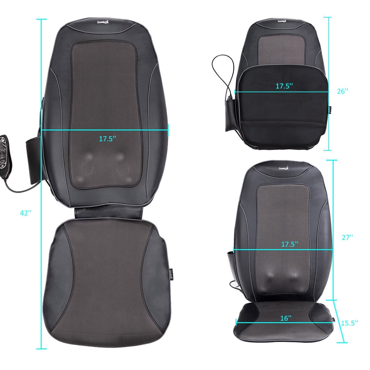 gymax shiatsu neck & back massage cushion air compression heated massager chair seat