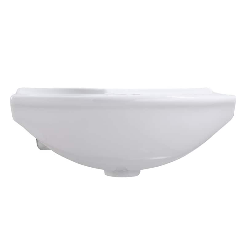 Tahoe White Ceramic Wall Hung Vessel Sink with Overflow and 4" Centerset Faucet Holes