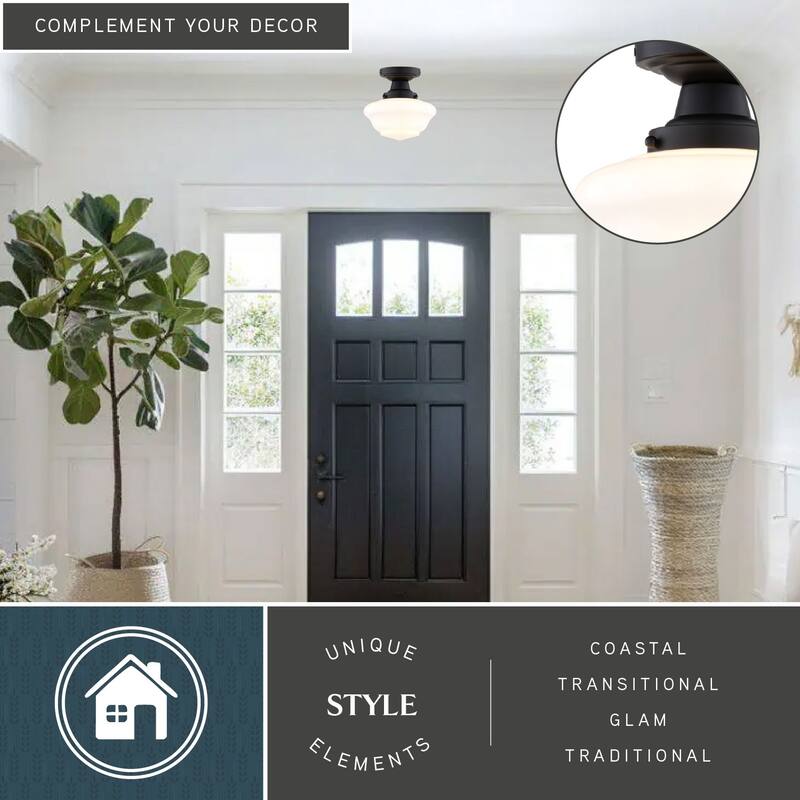Eastgate 8.75-in W Traditional Semi Flush Mount Ceiling Light White Schoolhouse Glass