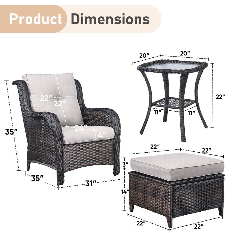 Outdoor Rattan Chair with Coffee Table and Ottoman
