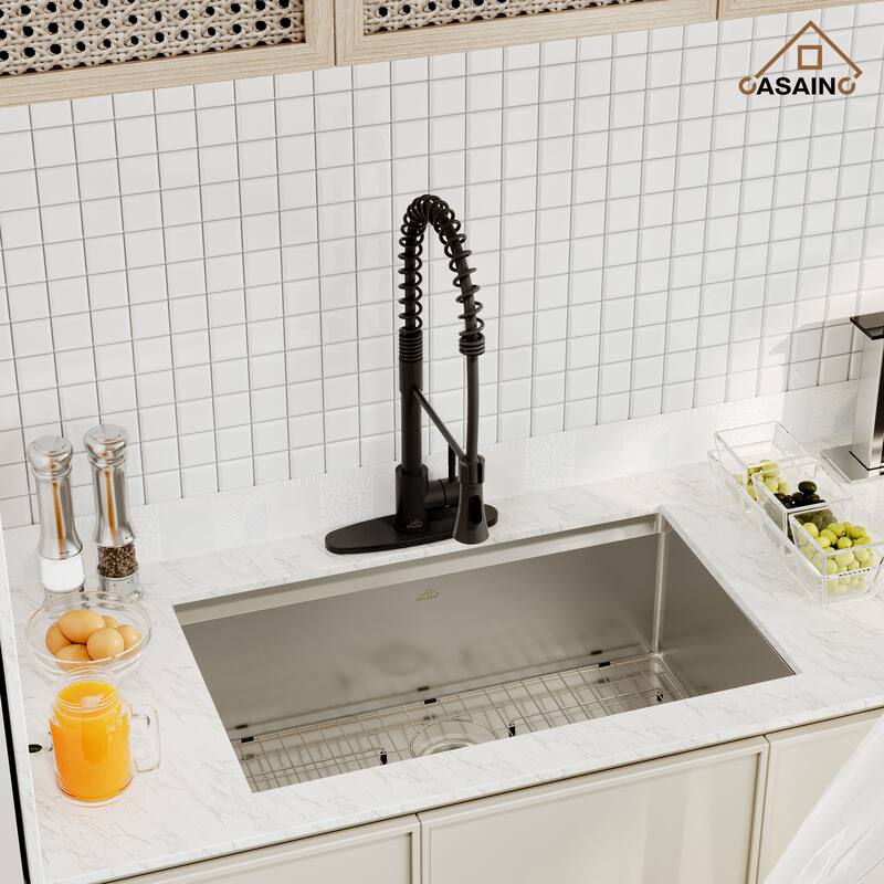 Stainless Steel Sink 30 in. Single Bowl Undermount Workstation Kitchen Sink with Faucet and Accessories