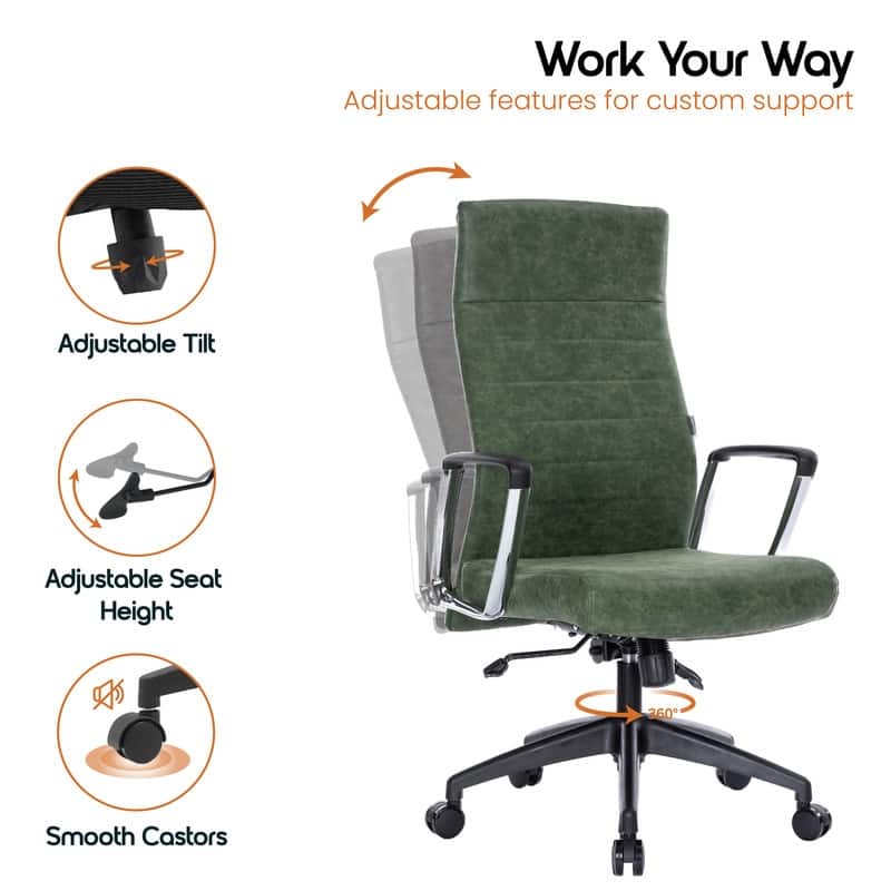 Hilton Modern High Back Ergonomic Leather Office Chair with Adjustable Height, Swivel, and Tilt for Conference or Executive Desk