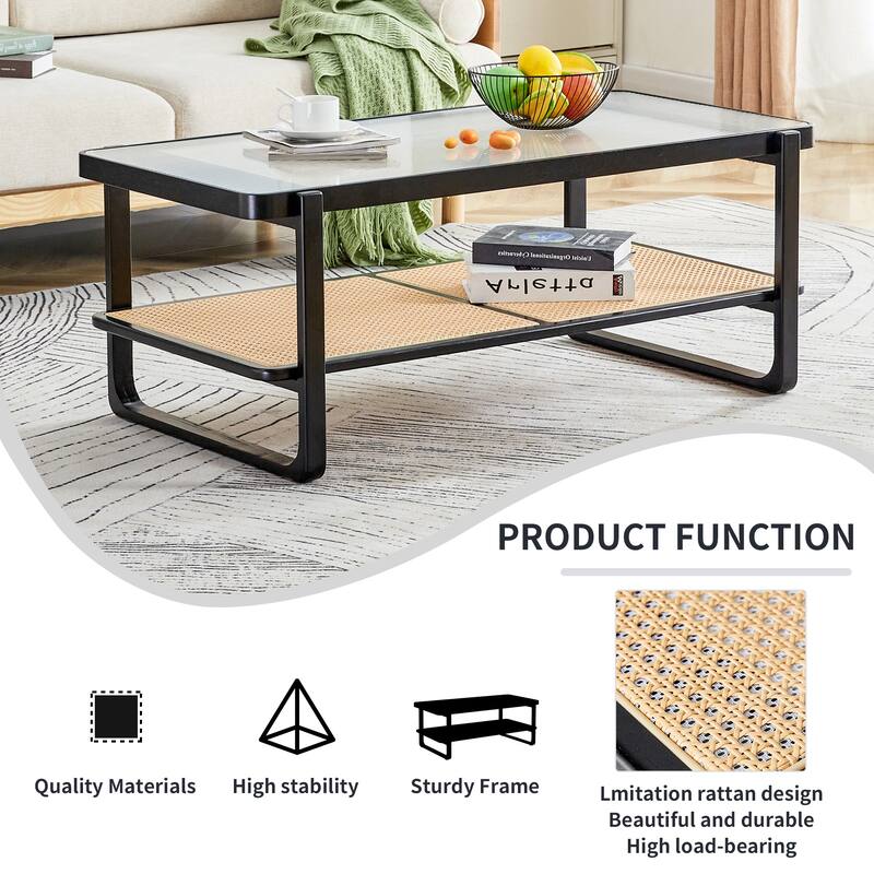 Coffee Table Solid Wood End Table Imitation Rattan Center Table