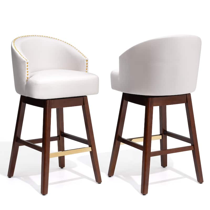 26.4"/31.9"H Height Upholstered Solid Wood Swivel Bar Stools - Set of 2 - Ivory White - 2PC - Bar Height