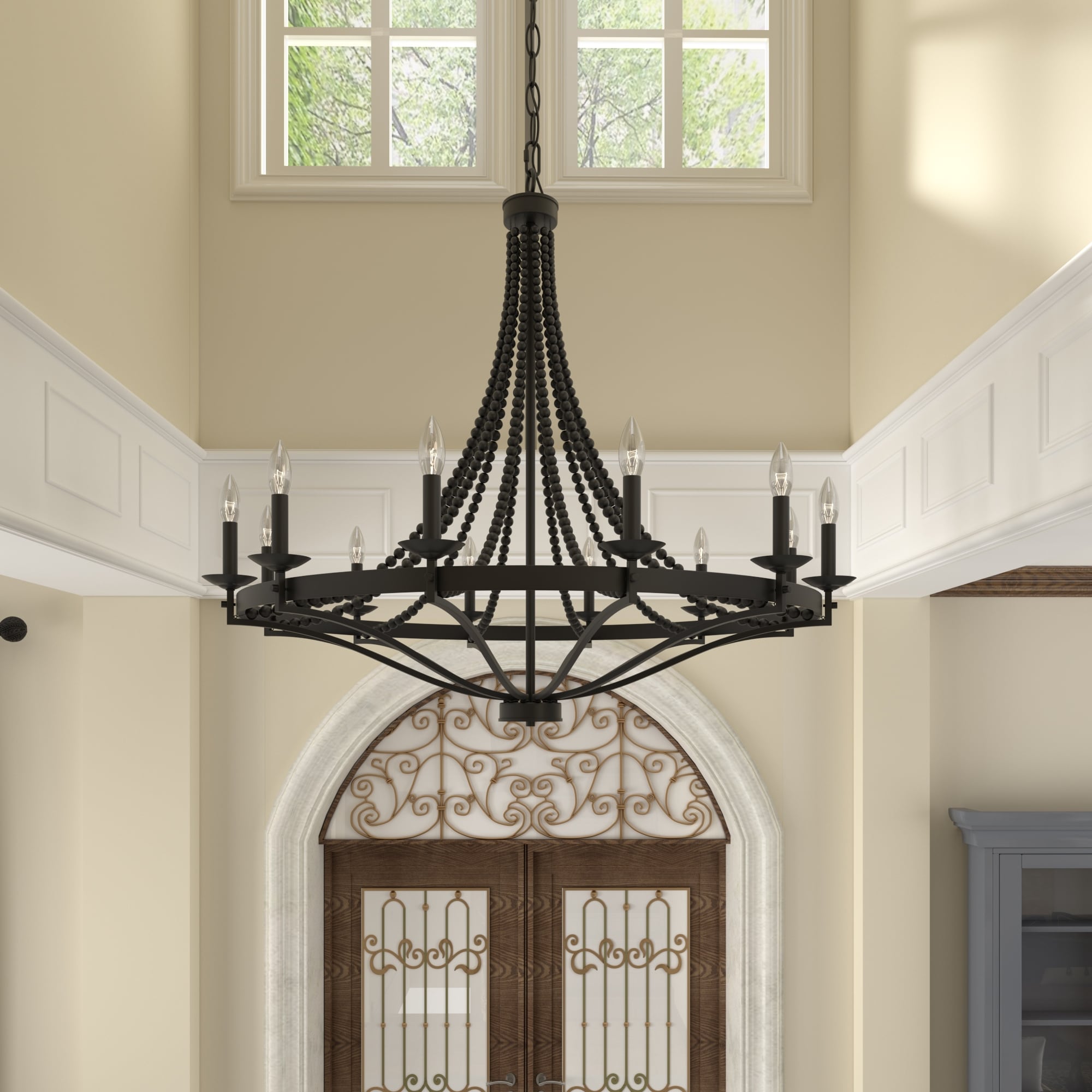 Fidenza Empire 12-light Farmhouse Coastal Beaded Chandelier-image