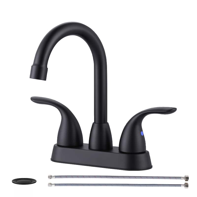 WOWOW 4 in. Centerset Double Handle High Arc Bathroom Faucet - Matte Black
