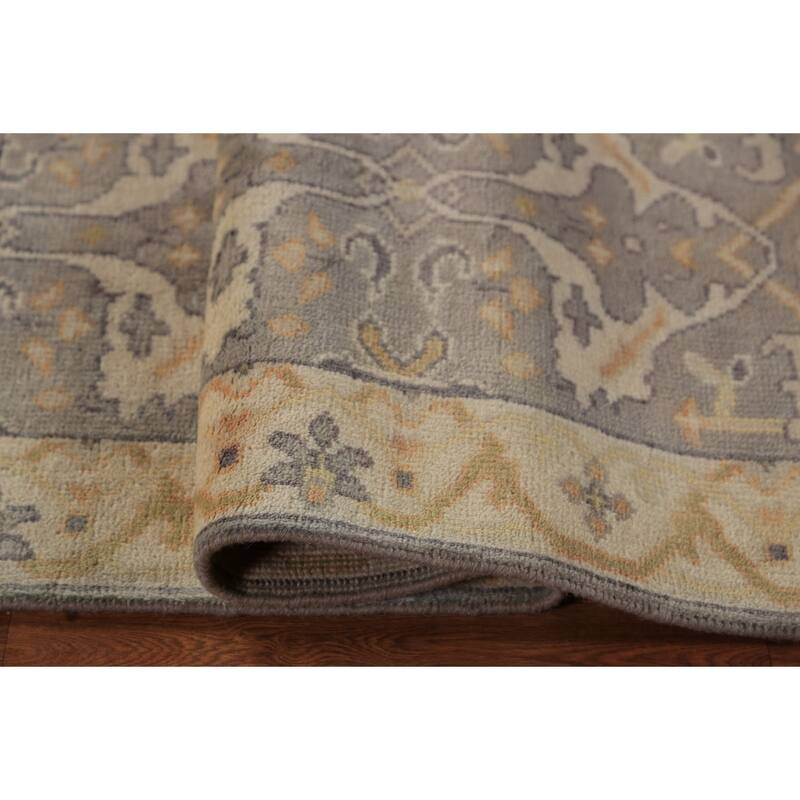 Gray Oushak Indian Runner Rug Hand-Knotted Transitional Wool Carpet - 2'8"x 9'10"