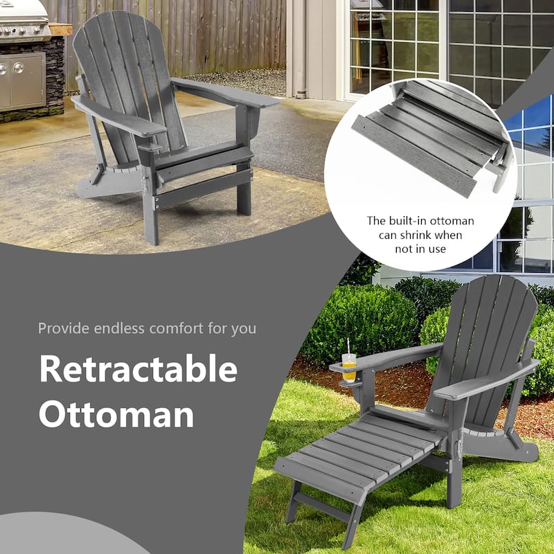 Costway Patio Folding Adirondack Chair HDPE All-Weather Pull-Out - 30''x 53''x 36.5''