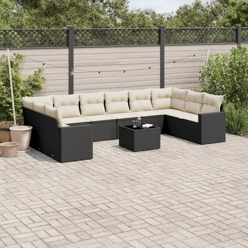 vidaXL Patio Sofa Set with Cushions Outdoor Conversation Furniture Poly Rattan - Black 21.7 x 21.7 x 14.6 in - 21.7 x 21.7 x 14.6