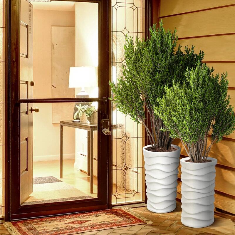 Modern Tall Planters – Set of 2, Stylish MgO Flower Pots for Indoor/Outdoor, White/Black - N/A