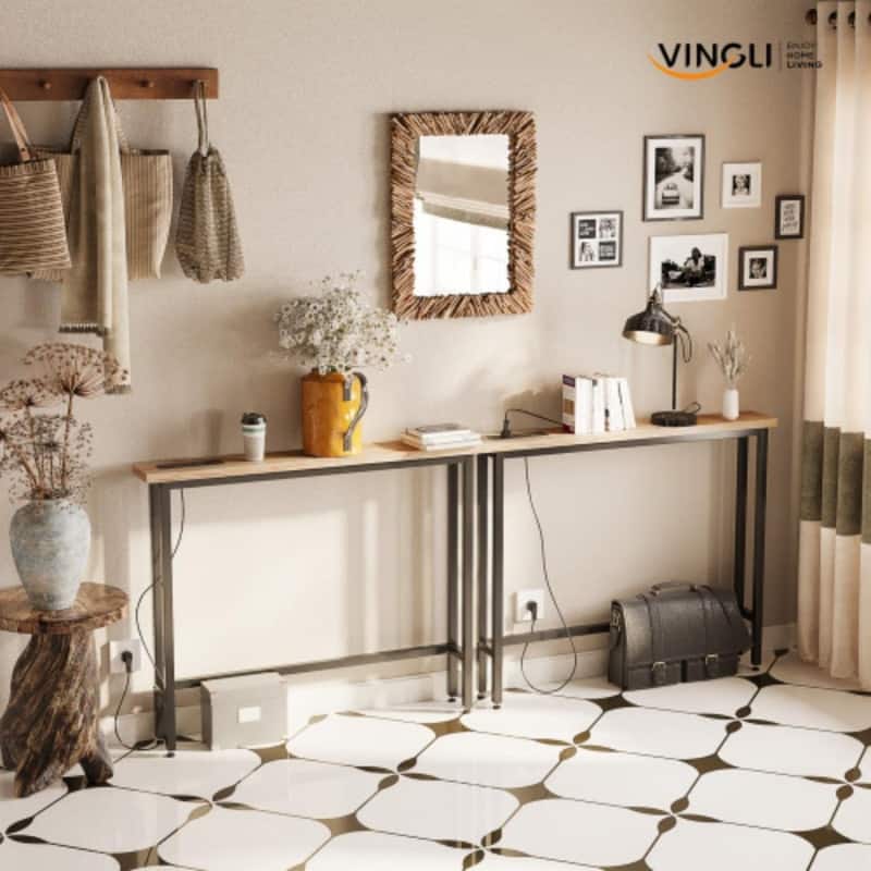 VINGLI 2-piece Set Triamine + Iron 200 * 15 * 79cm with Power Strip Foyer Table