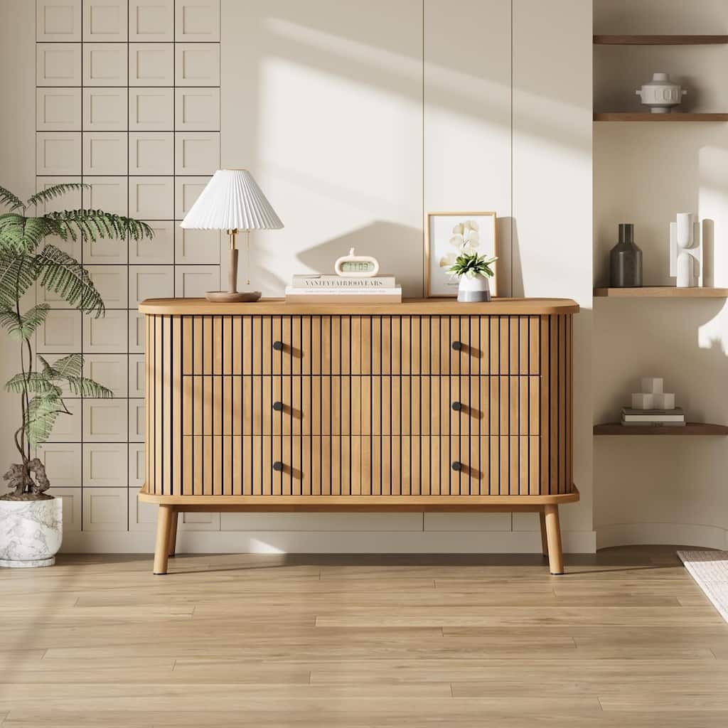 6 Drawer Dresser, Horizontal Chests of Double Drawers for Bedroom, Mid Century Dresser Spacious Storage