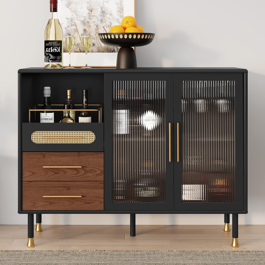 Accent Cabinet with Adjustable Shelves & Wine Rack Modern Bar Cabinet