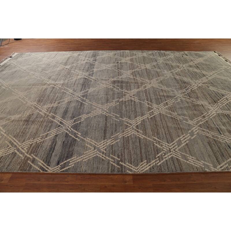 All-Over Trellis Moroccan Oriental Large Area Rug Handmade Wool Carpet - 9'8"x 14'8"