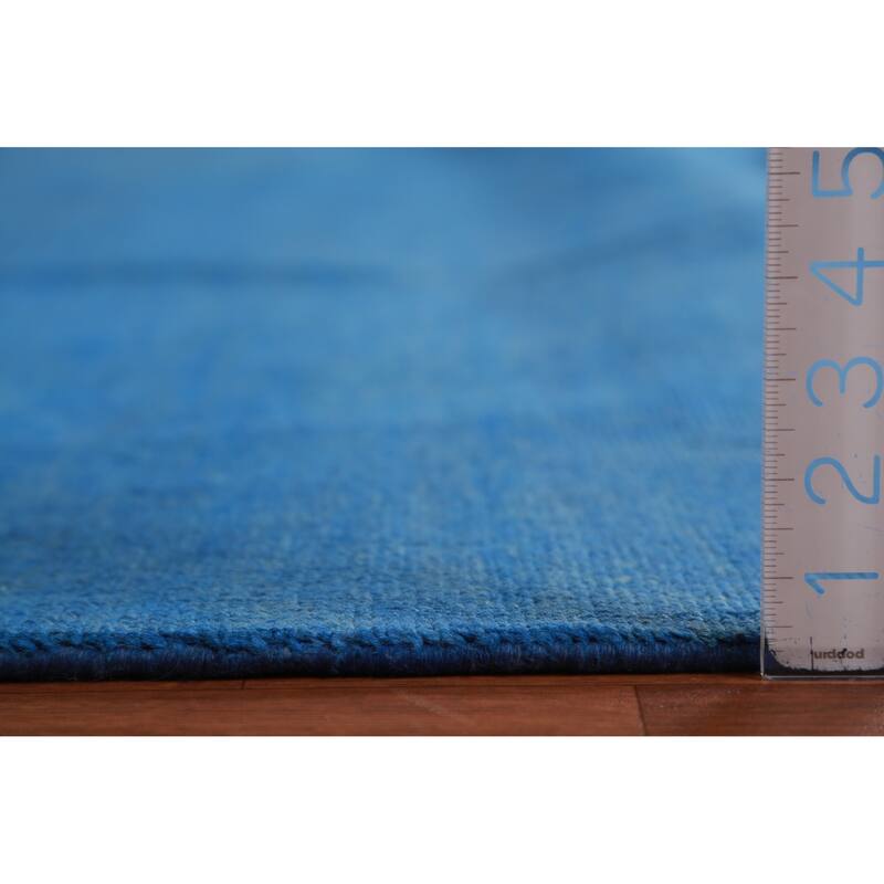Hand Knotted Oriental 100% Wool Carpet Modern Solid Navy Blue & Blues Gabbeh Area Rug - 13' 10'' X 10' 2''