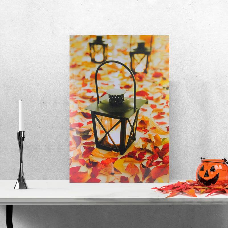 LED Lighted Fall Foliage and Lanterns Canvas Wall Art 23.5" x 15.5"