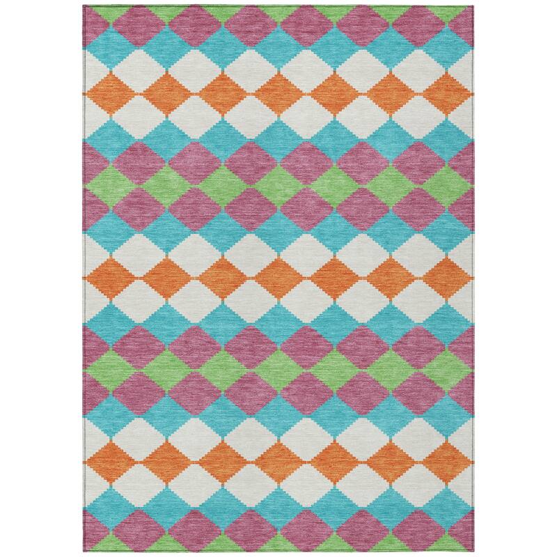 Machine Washable Indoor/ Outdoor Modern Mosaic Chantille Rug