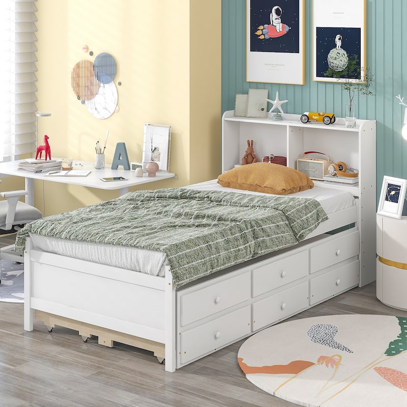 Twin Bed with Twin Trundle,Drawers