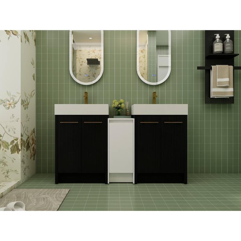 72" Freestanding Bathroom Vanity Set with Adjustable Storage Cabinets, Black Ceramic Sink