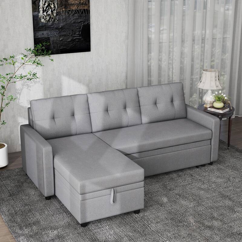 Linen L-Shaped 3-Seat Sofa Convertible Sectional Sofa