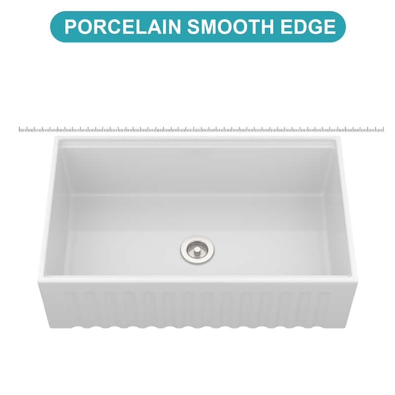 33" White Farmhouse Sink Workstation - 33 x 20 x 10 inch White Ceramic Porcelain Single Bowl Apron Front Kitchen Sink