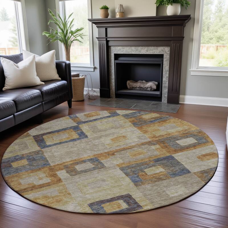 Premium Washable Super Soft Blocky Contemporary Mayfield Rug - Linen - 8' x 8'