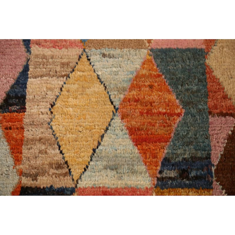 Geometric Moroccan Runner Rug Handmade Multi-Color Wool Carpet - 2'10" x 9'10"