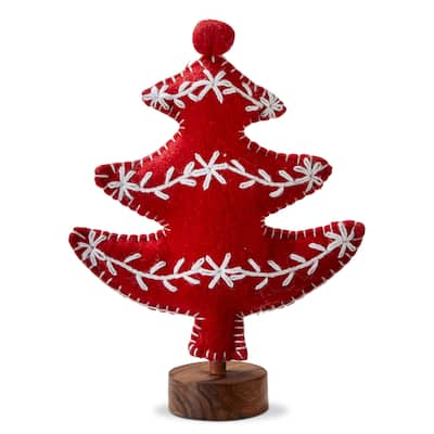 Red Felt Sprig Christmas Tree Decorations for Tabletop or Mantel Small 10.5 inch