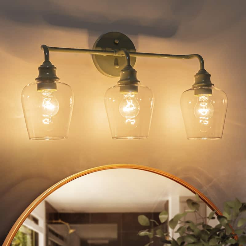 3-Light Modern Mint Green Bathroom Vanity Light with Clear Glass Shades - Retro Wall Sconce for Bathroom Mirror - 3 Light