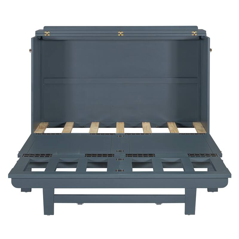Queen Size Folding Murphy Bed Cabinet with USB Charging Ports, Storage Drawer & Wheels, Space-Saving Convertible Design