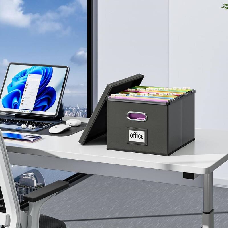 Portable Leather File Organizer Boxes Dark Grey