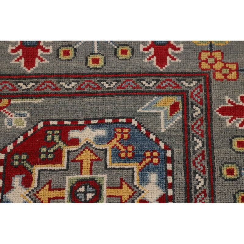 All-Over Gray Kazak Oriental Area Rug Handmade Bedroom Wool Carpet - 6'5" x 9'10"