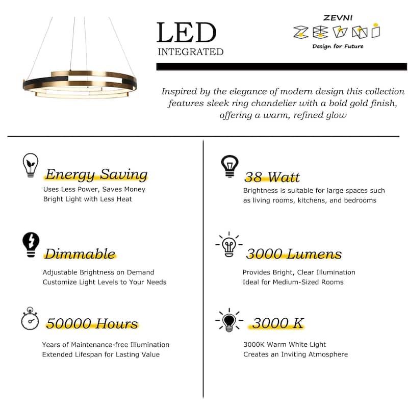 Modern Contemporary Black Gold Wheel Chandelier Integrated LED Round Pendant Light for Dining Room - 25.5" D x 63.5" H