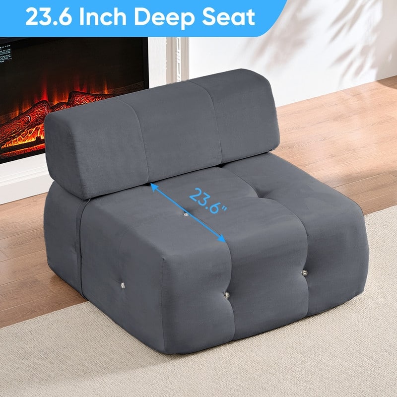 Mixoy Modern Velvet Single Sofa, 1-Seater Modular Sofa Couch with Rivet Trim for Living Room