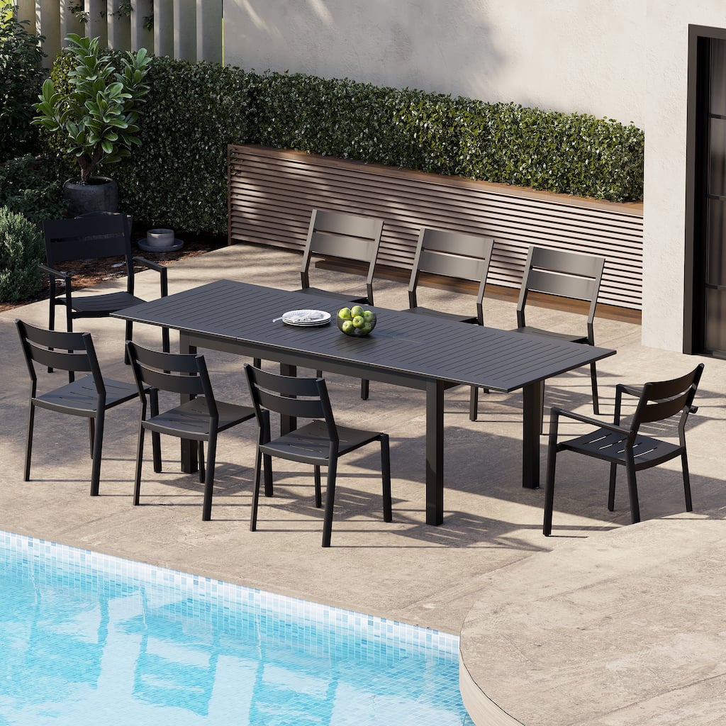 Crestlive Products 9-Piece Outdoor Dining Set Expandable Rectangular Table and Stackable Chairs