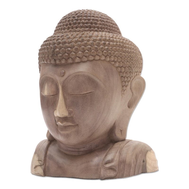 Novica Handmade Buddha Bust Wood Sculpture
