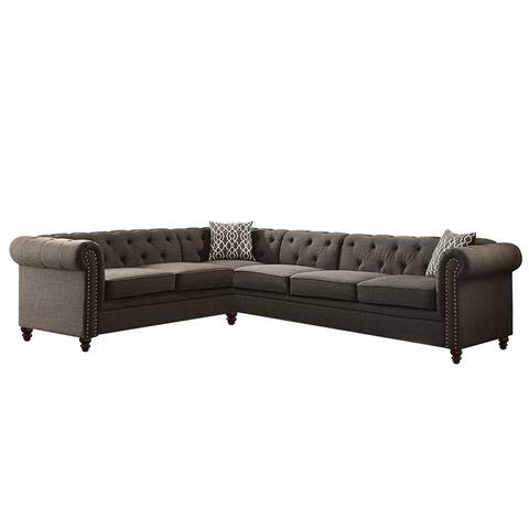 Linen Sectional Sofa in Charcoal Finish