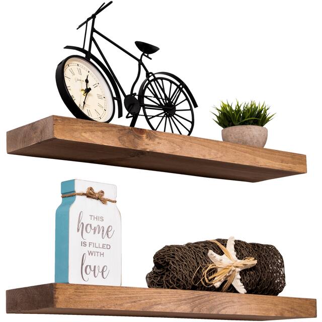 Rustic Wooden Floating Wall Shelves (Set of 2) - 36" x 5.5" - Special Walnut