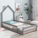 preview thumbnail 1 of 21, Twin Size Wood bed with House-shaped Headboard Floor bed with Fences Grey