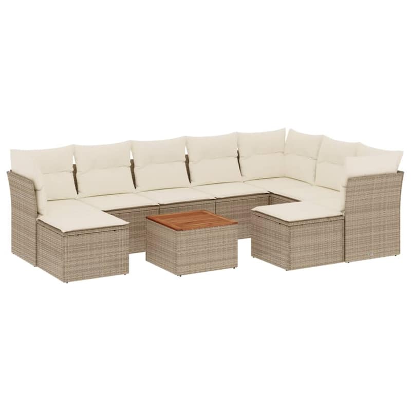 vidaXL Patio Sofa Set with Cushions Outdoor Furniture 10 Piece Poly Rattan - 24.4 x 24.4 x 27.2