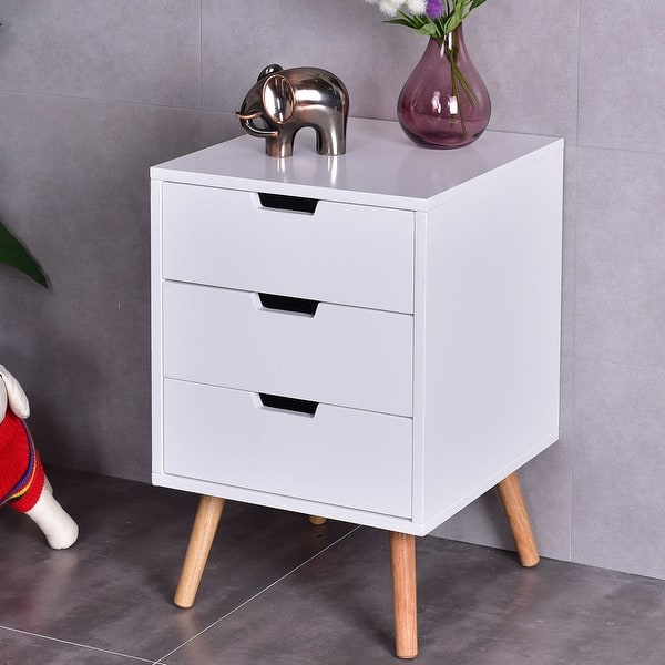 Shop Costway White Side End Table Nightstand W 3 Drawers Mid Century On Sale Overstock 19530560