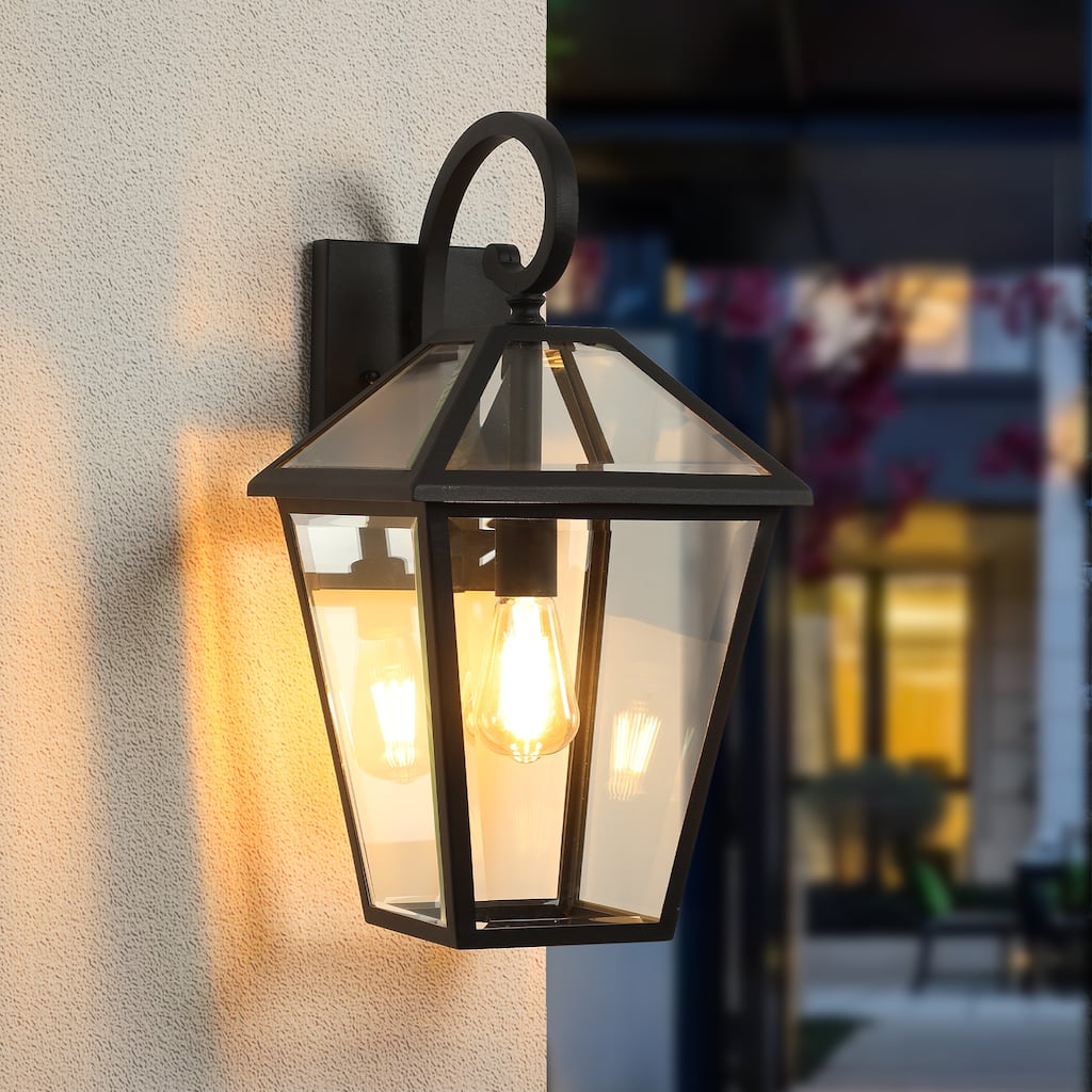 Finish Weatherproof Wall Sconce with Clear Glass Panels, Vintage Exterior Light Fixtures for Porch, Patio, Garage and Entryway
