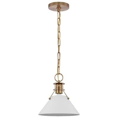 Outpost 1 Light Large Pendant Matte White with Burnished Brass