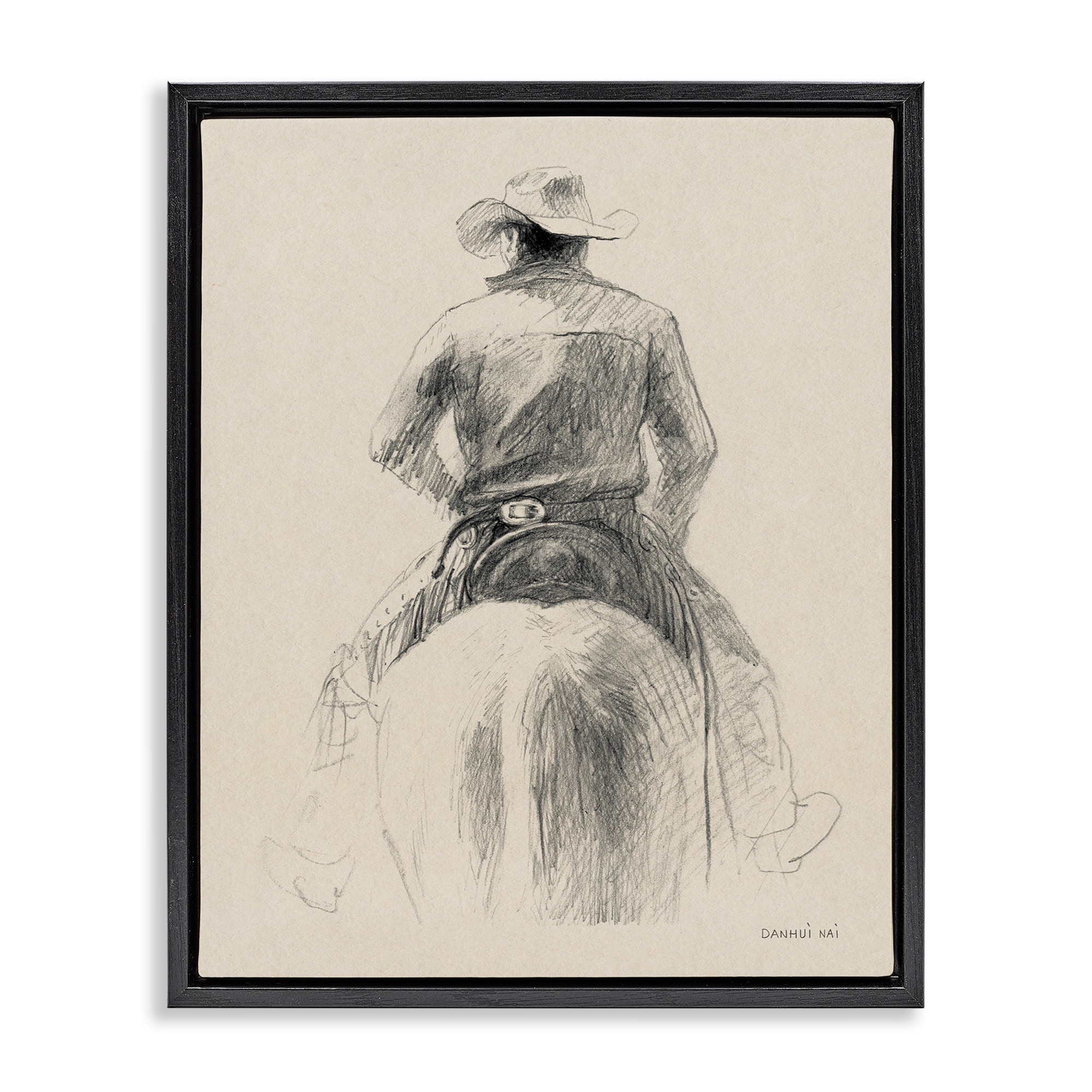Stupell Traditional Drawing of Cowboy Framed Floater Canvas Wall Art Design By Danhui Nai