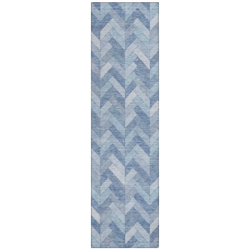 Machine Washable Indoor/ Outdoor Modern Chevron Chantille Rug