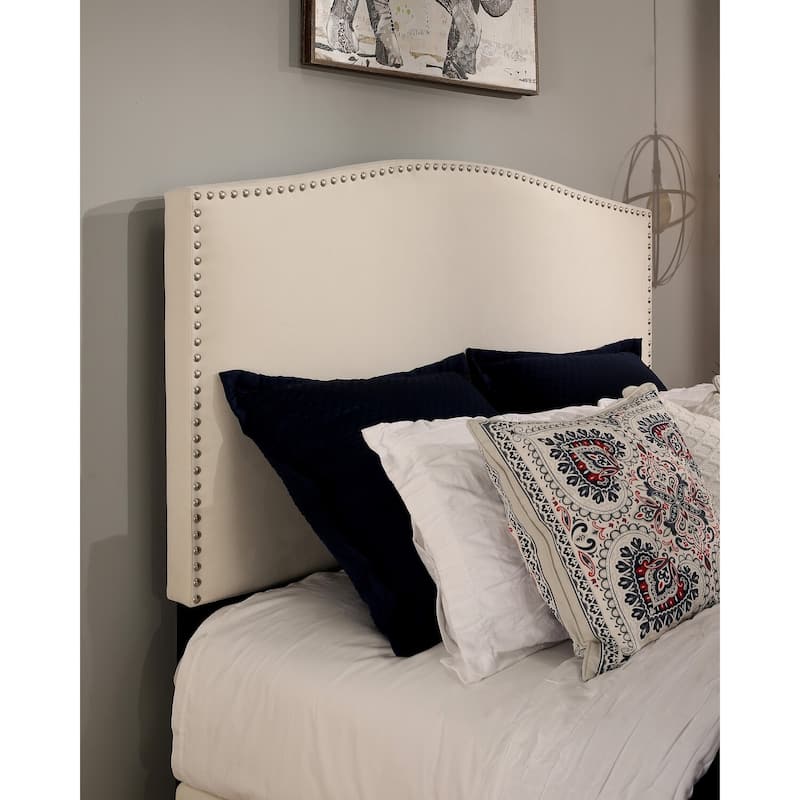 King Size Upholstered Headboard - Adjustable Height, Elegant Nailhead Trim, Ivory Fabric