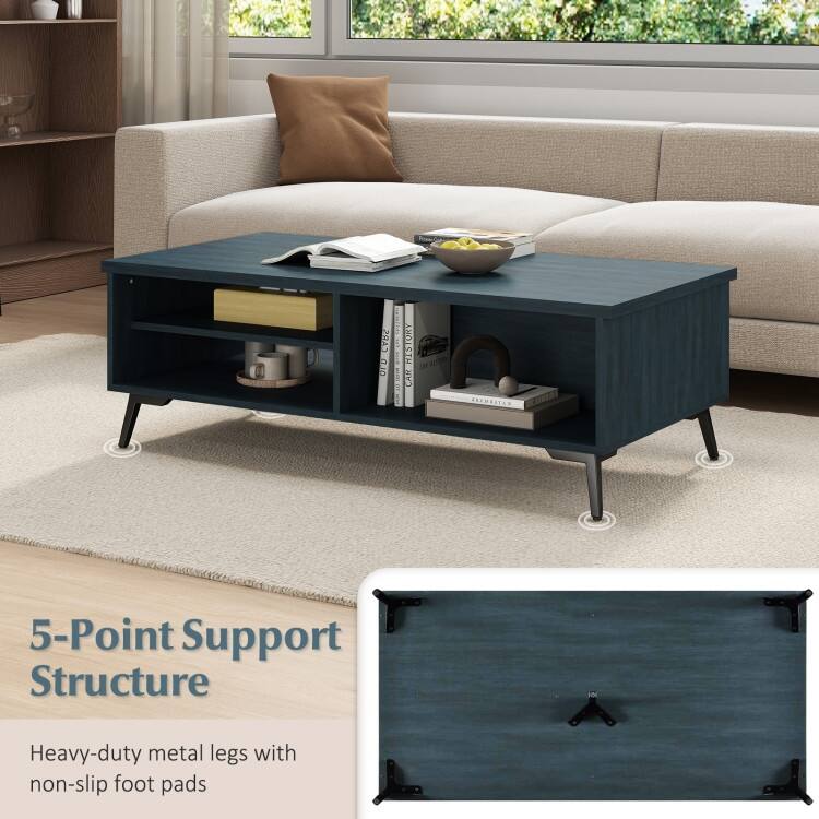 Engineered Wood Metal Coffee Table 2 Shelves 2 Compartments - 47" x 23.5" x 16"