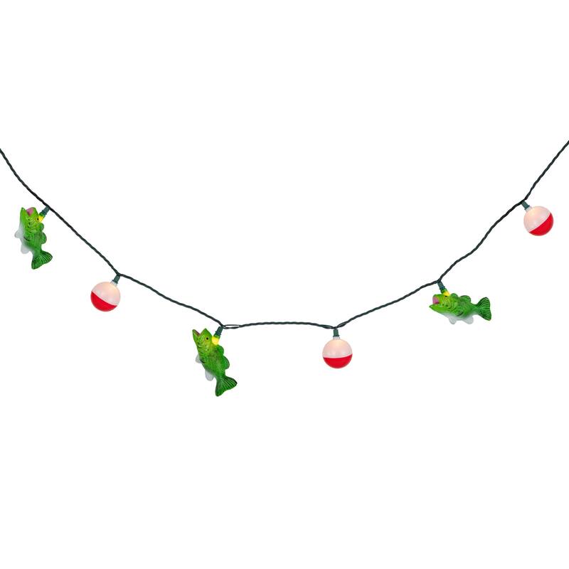 Bass and Bobber Patio Light Set - 6' Green Wire - 10ct - 102"