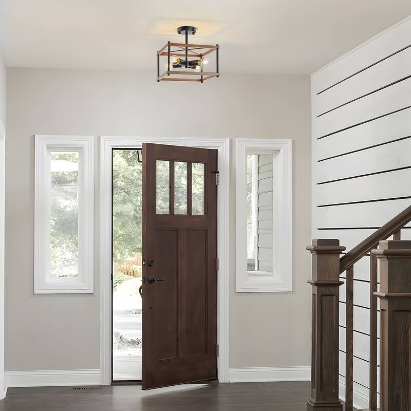 Starsky 4-Light Faux Wood Rectangle Semi Flush Mount - Black