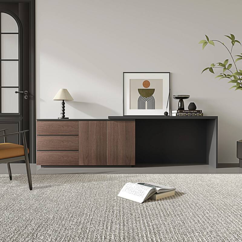 Home Office Expandable Desk with Storage Drawers and Cabinet - Brown&Black